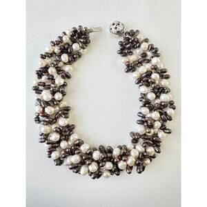 Freshwater Pearl Multi Strand Collar Fancy Artisan Made Sterling Clasp Necklace